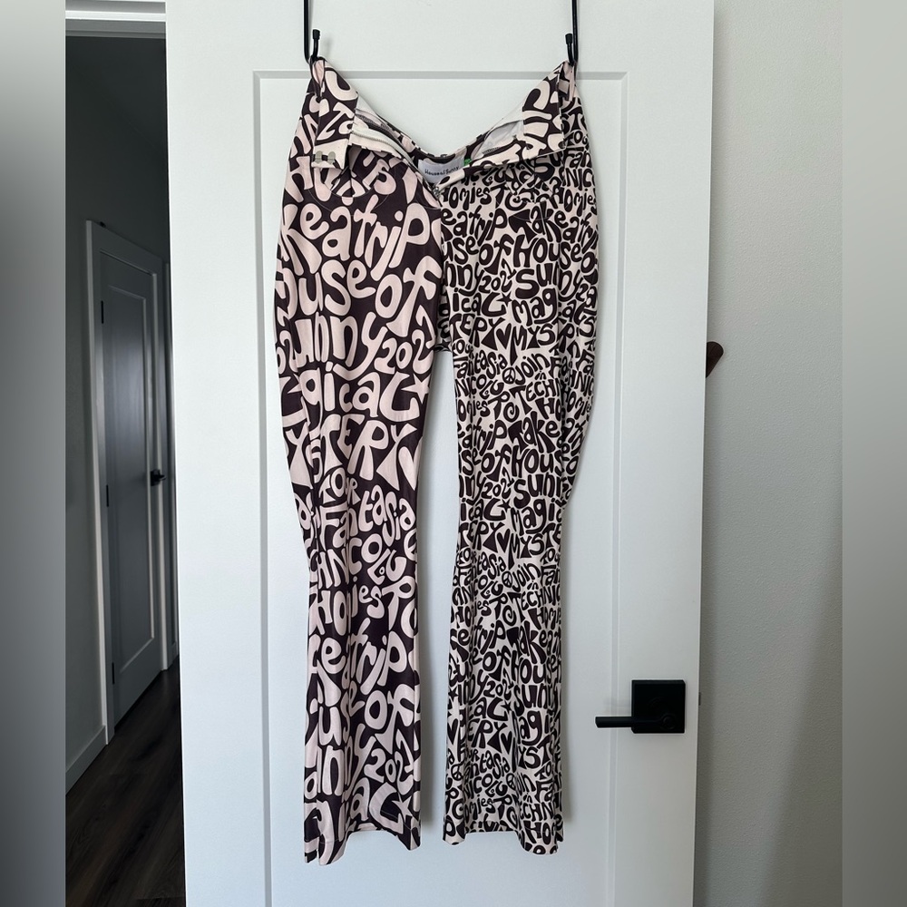 Brown and White Graphic Print Pants